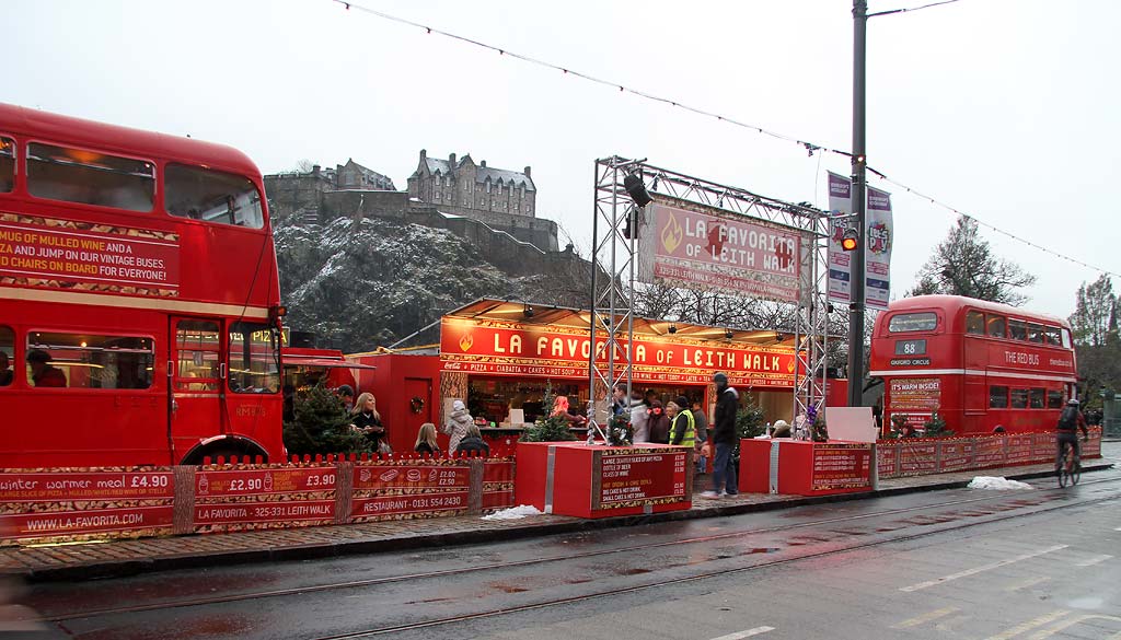 Snack Bar and old Routemaster buses in Princes Street  -  December 2011