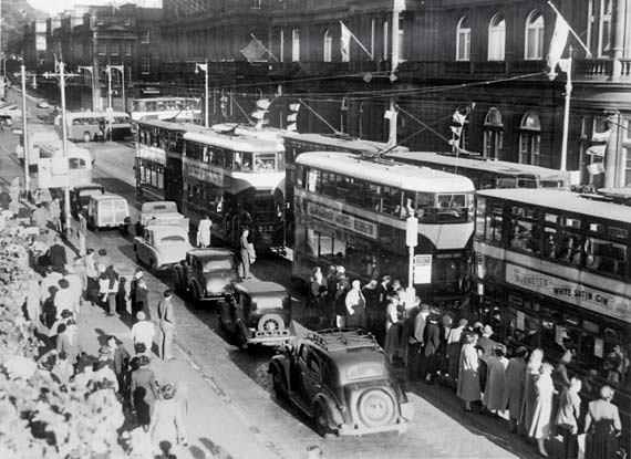 Trams and Cars near the East End of Princes Street in the 1950s