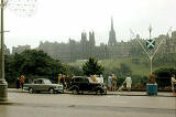 Looking south across Princes Street towards Mound Place and the buildings of the  Old Town  - Autumn 1963