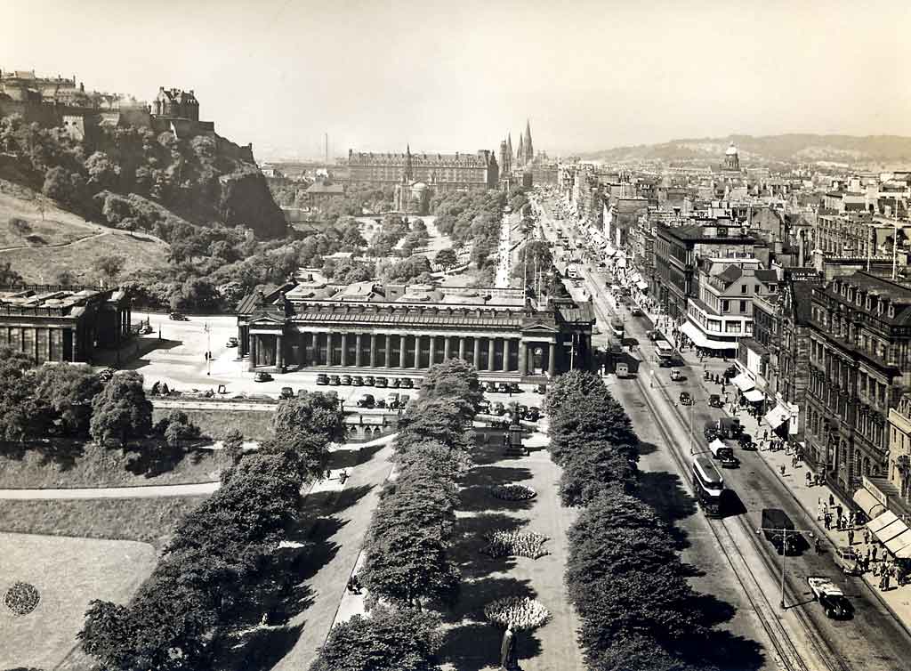 Photograph by Norward Inglis  -  View to the west along Princes Street from the Scott Monument  -  early 1950s