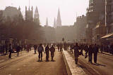 Princes Street, looking towards the West End. The street has been cleared of traffic to allow an anti-war march to pass along the street