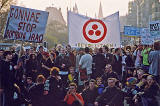 Princes Street, looking towards the West End  -  Anti-war protest march, 22 March 2003  -  The banner in the centre reads 'PEACE REVOLUTION'