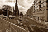 Preparing for Edinburgh's Trams  -  View of the Scott Monument and Princes Street from the junction with Waverley Bridge  -  July 2009