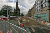 Preparing for Edinburgh's Trams  -  View of the Scott Monument and Princes Street from the junction with Waverley Bridge  -  July 2009