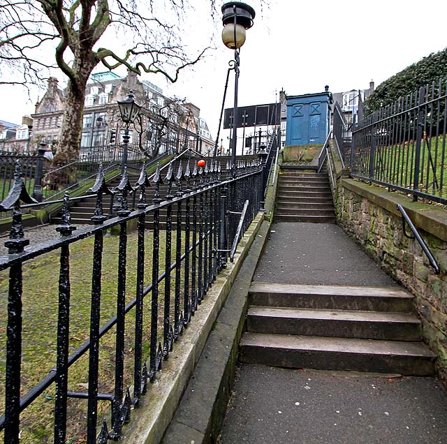 Police Box near the West End of Princes Street, at the top of the steps leading down to Princes Street Gardens