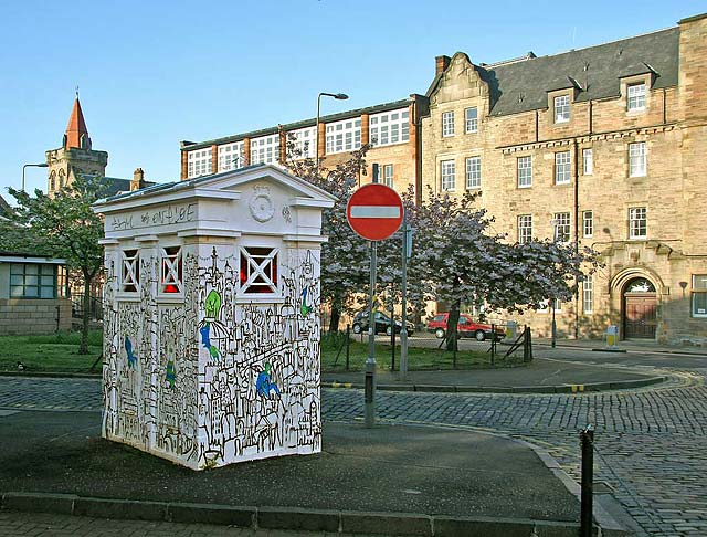 A decorated Police Box on the corner of Richmond Lane and Gilmour Street in Edinburgh Old Town  -  May 2008