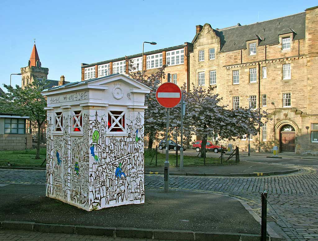 A decorated Police Box on the corner of Richmond Lane and Gilmour Street in Edinburgh Old Town  -  May 2008