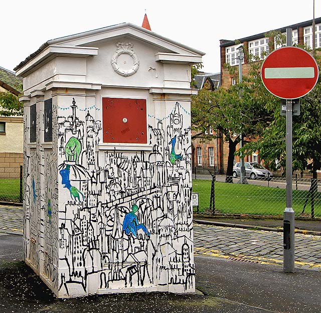 A decorated Police Box on the corner of Richmond Lane and Gilmour Street in Edinburgh Old Town  -  May 2008