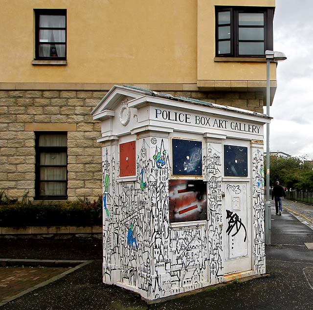 A decorated Police Box on the corner of Richmond Lane and Gilmour Street in Edinburgh Old Town  -  May 2008