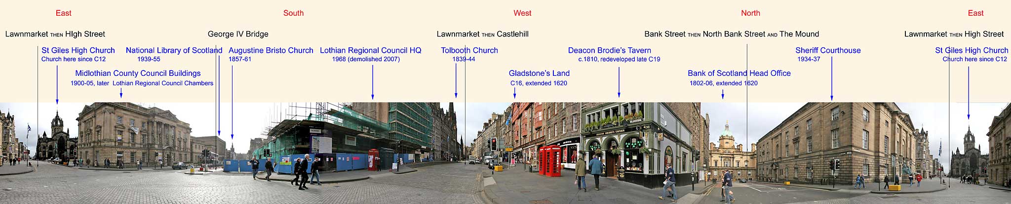 The Royal Mile  -  360 degree panoramic view from the junction with Bank Street and George IV Bridge