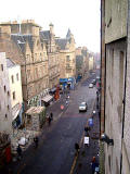 View from a 4th floor room in the High Street almost opposite John Knox House, looking east down the Royal Mile towards Holyrood Palace