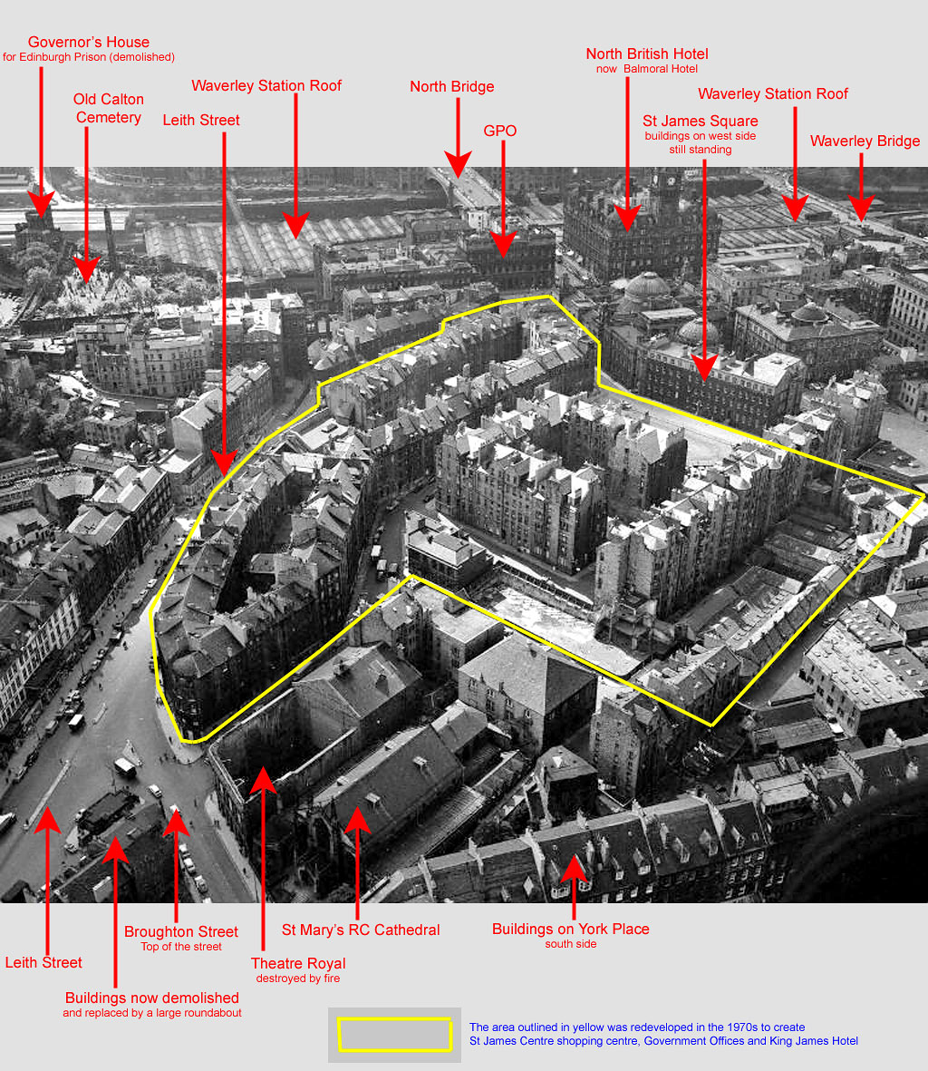 Aerial View of St James Square  -   looking to the SW  - 1958  -  with key  -  with key