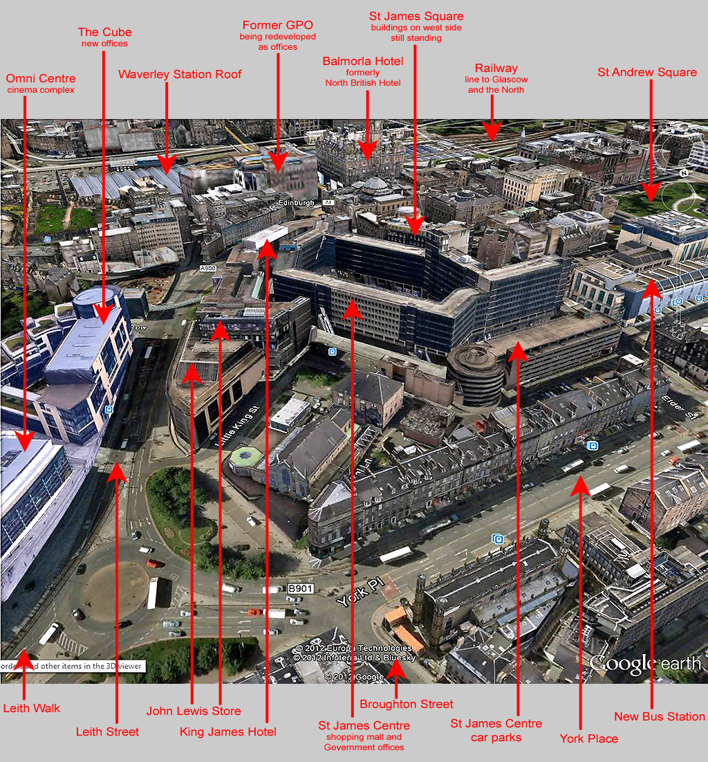 Aerial View of St James Square  -   looking to the south  -  Google Image published 2012  -  1024