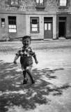 Joseph Watt in the street outside his tenement hoime at 70 St Leonard Street, around 1953.