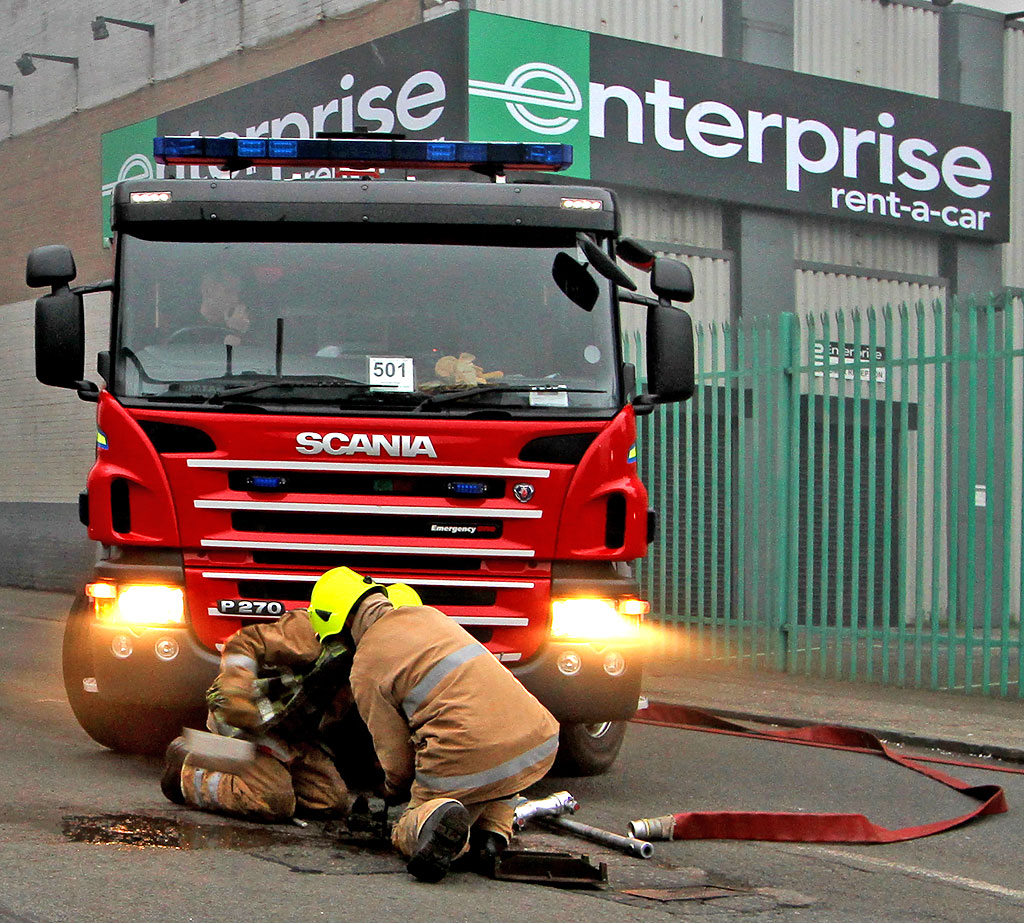 One of the fire engines attending a fire in Salamander Street, Leith  -  9.15pm on July 5, 2012