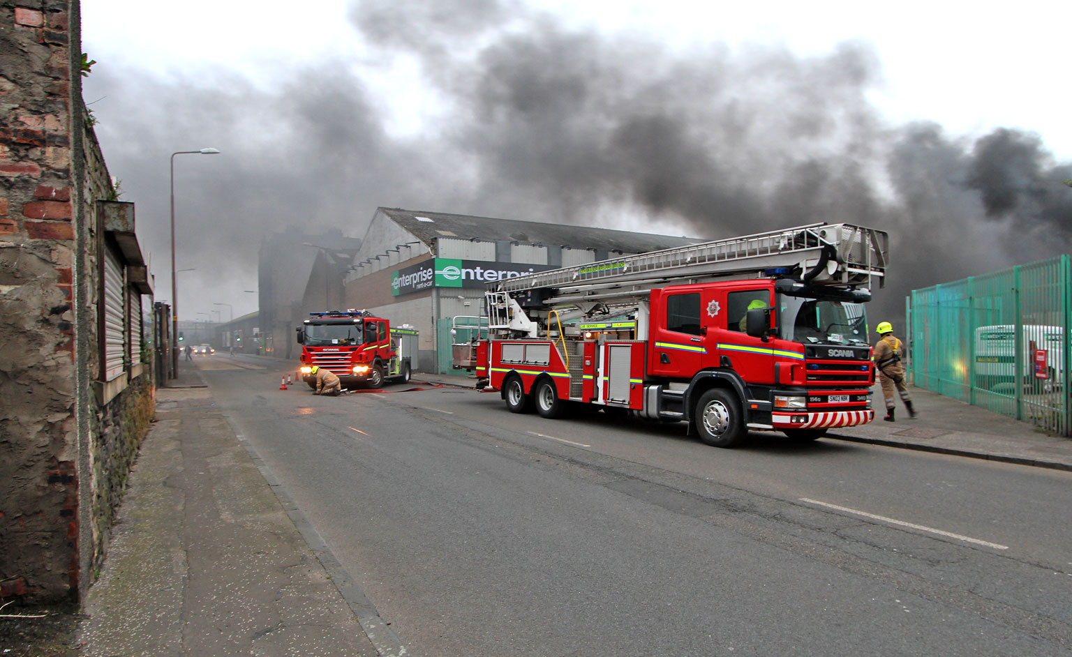 Fire engines attend a fire in Salamander Street, Leith  -  9.15pm on July 5, 2012