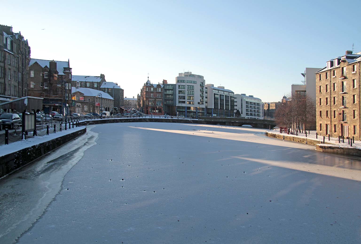 Photo from Bernard Street Bridge, Leith  -  Water of Leith frozen  -  Christmas Eve 2010