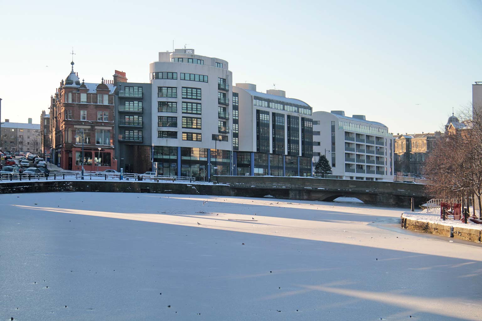 Photo from Bernard Street Bridge, Leith  -  Water of Leith frozen  -  Christmas Eve 2010