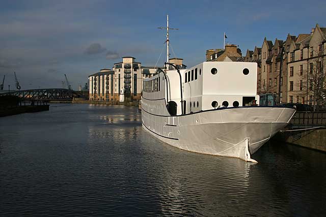 The cruise liner, Ocan Mist, moored on the Water of Leith at The Shore, Leith  -  November 2005