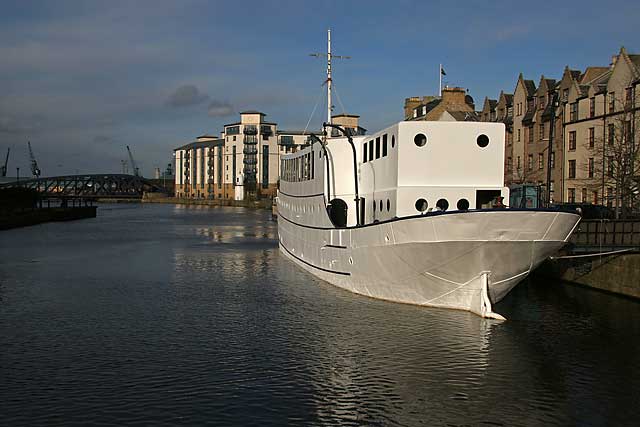 The cruise liner, Ocan Mist, moored on the Water of Leith at The Shore, Leith  -  November 2005