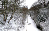 Looking west from South Trinity Road along the route of the old railway line towards the site of Granton Road Station.  This route has now become a footpath and cycle path.