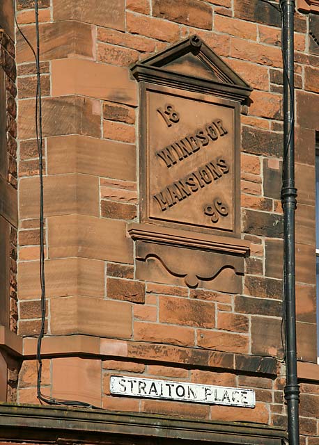 Straiton Place, Portobello  -  Plaque carved into the wall, Windsor Mansions, 1896  -  Photographed 2006