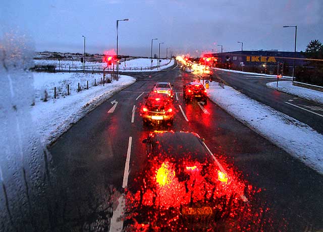 Lookiing to the norrth down Straiton Road towards IKEA and Edinburgh  -  Photo taken from the top deck of a No 47 bus on Christmas Eve, 2009