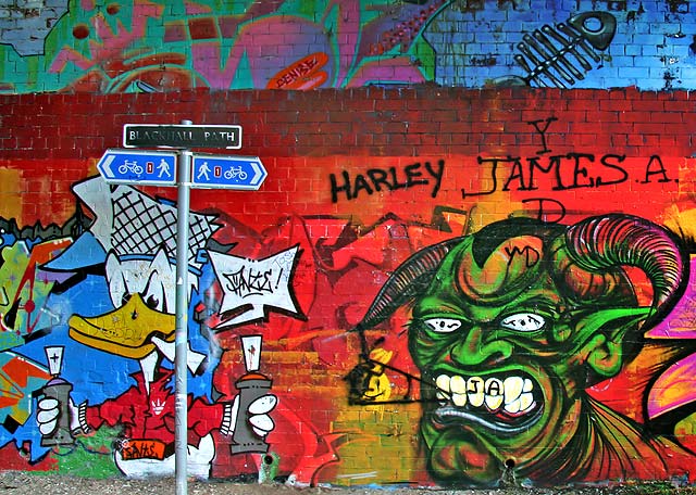 Graffiti on the  Bridge taking Blackhall Cycle Path under Telford Road  - July 2006