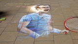 Picture drawn  in chalk by Oscarn Ibanet  on the pavement outside Register House at the East End of Princes Street  -  Andy Murray, drawn on the day after he won the Wimbledon Championship, July 2013