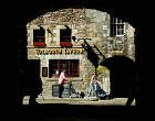 Looking through Sugarhouse Close across Edinburgh Royal Mile to Tolbooth Tavern and Old Tolbooth Wynd