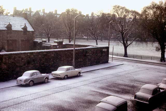 The junction of Warrender Park Road and Whitehouse Loan, in the snow  -  around the 1960s