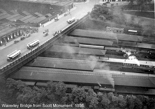 Looking down on Waverley Bridge from the Scott Monument - 1936