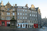 The foot of West Bow and West Bow Well  -  view from the Grassmarket