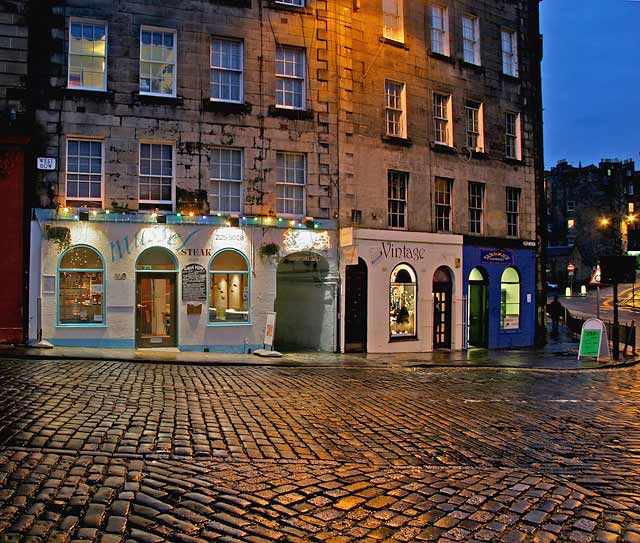 The foot of West Bow and West Bow Well  -  view from the Grassmarket