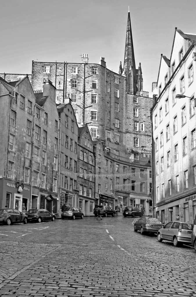 Looking up West Bow towards Victoria Street from the East End of the Grassmarket