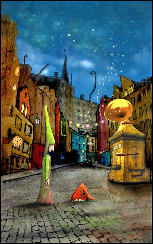 Painting 'Silent Street' by Matylda Konecka  -  West Bow and Victoria Street from East End of Grassmarket