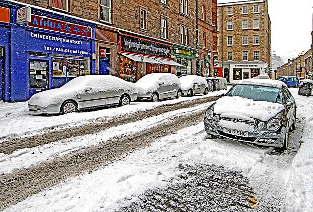 Looking East towards Nicolson Street and Holyrood Park   -  Snow, December 2009