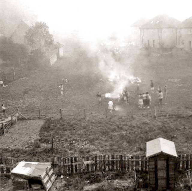 Bonfire on the land behind Wester Drylaw Place  -  November 5, 1961