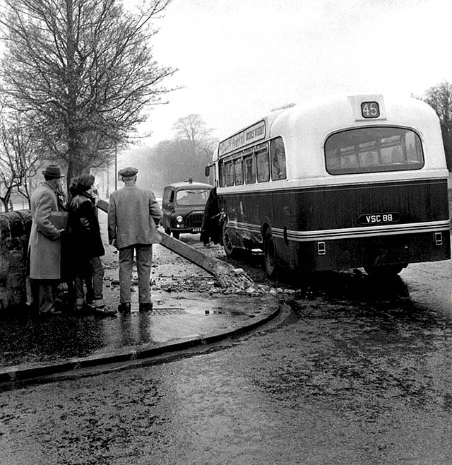 Willowbrae Road  -  Road Accident  -  Bus hits lamp post, 1964