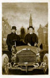 Postcard portrait with a studio car and backdrop by Claude Low