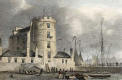Engraving in 'Modern Athens'  -  hand-coloured  -  Signal Tower at Leith Harbour