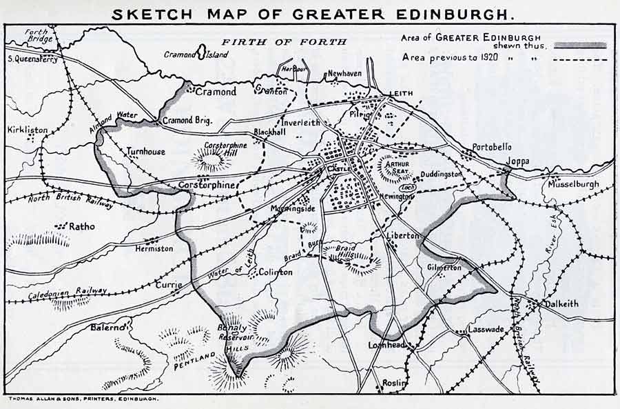 Map of Edinburgh Boundaries before and after 1920