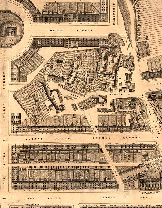 Detail from map of Edinburgh New Town  -  Kirkwood, 1819  -  Broughton