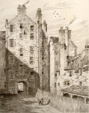 Etching of Chessels Court by Frank W Simon from his book 'Bits of Old Edinburgh