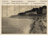 Postcard by W Smith, Goldenacre  -  Looking to Lower Granton Road from Granton Beach  -  with legends added