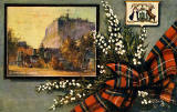 Raphael Tuck "Oilette" postcard  -  Edinburgh Castle, tartan bow and lucky white heather