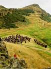 Pipers gather in Hunter's Bog, on Arthur's Seat, before joining the ceremony of "Beating the Retreat" on 17 August 2003  