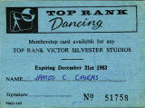 Membership Card  -  Top Rank Dancing  -  1963