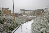 Looking down on Granton Square in the snow