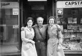 Laurie Thompson's Mum and her Friend, and 'Jimmy the Milkman' standing outside the Newsagent, at Restalrig Road South